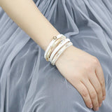 Leather Bracelets for Women Round Metal Charm Rhinestone Wide Bracelet