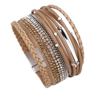 Multi-layer Crystal Vintage Leather Bracelet Women