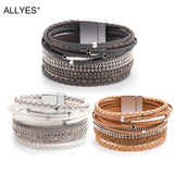 Multi-layer Crystal Vintage Leather Bracelet Women