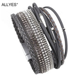 Multi-layer Crystal Vintage Leather Bracelet Women
