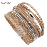 Multi-layer Crystal Vintage Leather Bracelet Women