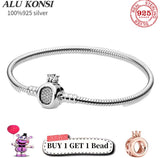 925 Sterling Silver Crown Bracelet Snake Chain Bangle for Women