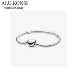 100% 925 Sterling Silver Heart Bracelet for Women DIY Charm Jewelry