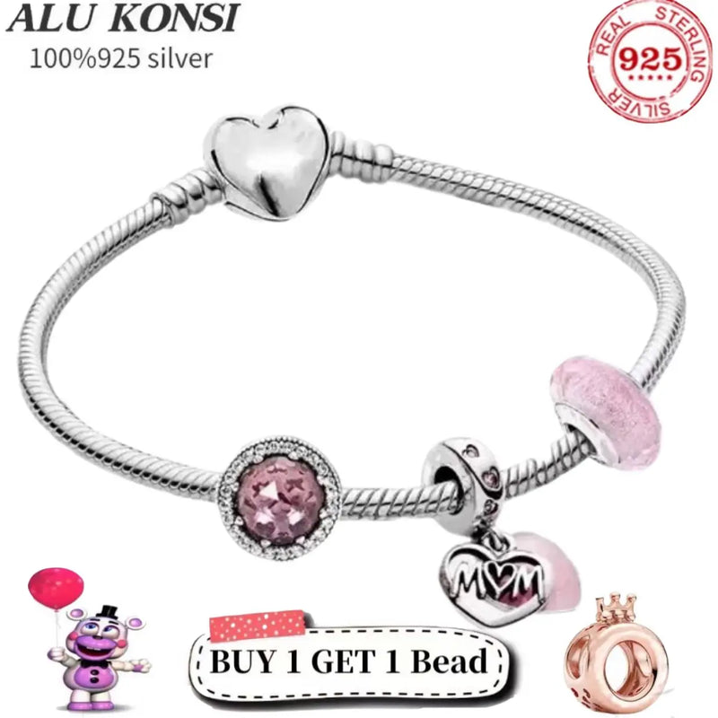 925 Sterling Silver Heart Bracelet for Women Love DIY Charm Jewelry
