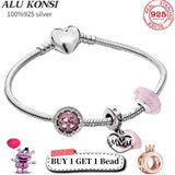 925 Sterling Silver Heart Bracelet for Women Love DIY Charm Jewelry