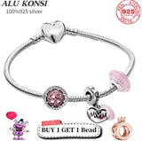 925 Sterling Silver Heart Bracelet for Women Love DIY Charm Jewelry