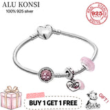 100% 925 Sterling Silver Heart Bracelet for Women DIY Charm Jewelry