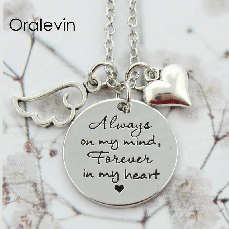 Memorial Pendant Charms Necklace Jewelry - Always on My Mind Forever in My Heart