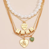 Pearl Fuck off Heart Angel Wing Pendant Necklace