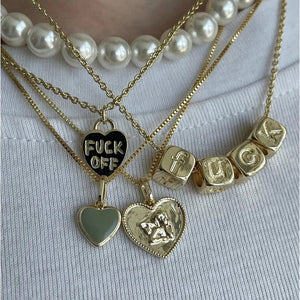 Pearl Fuck off Heart Angel Wing Pendant Necklace