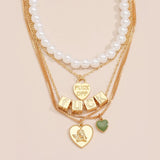 Pearl Fuck off Heart Angel Wing Pendant Necklace