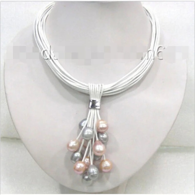 Stunning Pink Gray Natural Freshwater Pearl Necklace