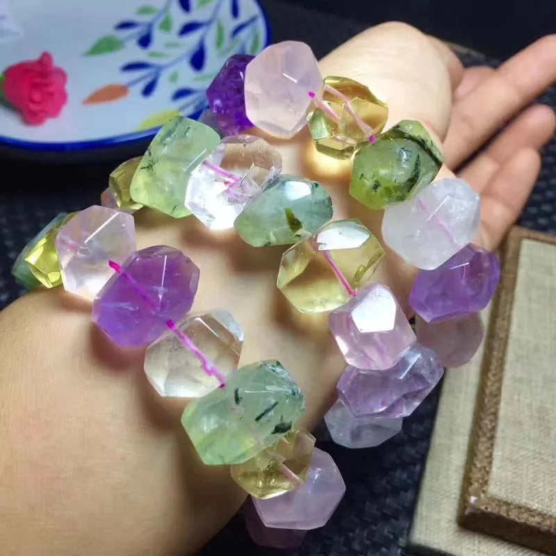 Amethyst/Rose Quartz/Prehnite/Citrine Bracelet 7.5in