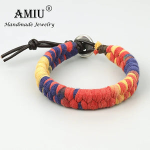 Tie-dye Cloth Weaving And Real Leather Cord Bracelets