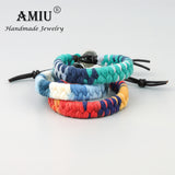 Tie-dye Cloth Weaving And Real Leather Cord Bracelets