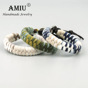 Tie-dye Cloth Weaving And Real Leather Cord Bracelets