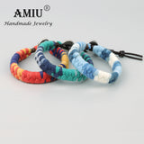Tie-dye Cloth Weaving And Real Leather Cord Bracelets