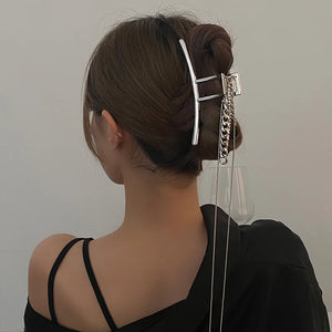 Metal Hair Claws Large Barrettes for Women with Tassel Hairpins
