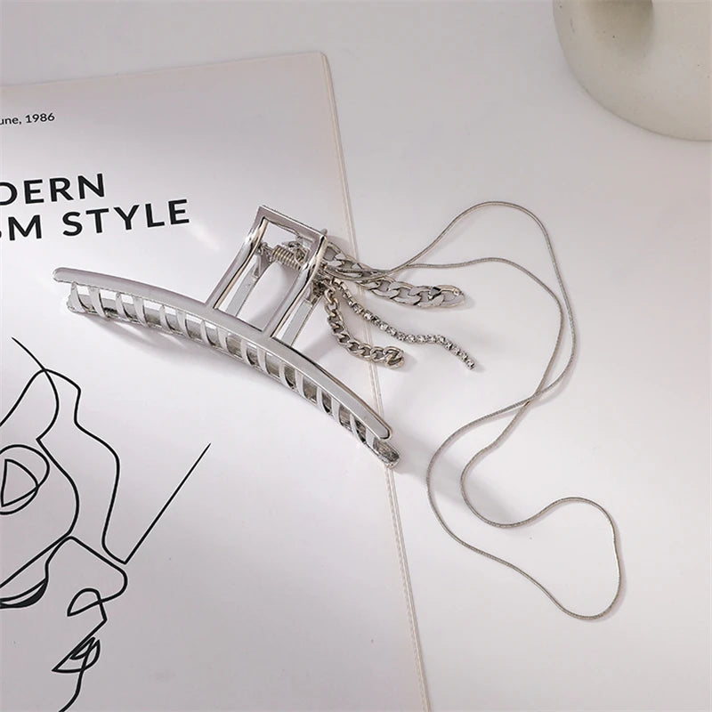 Metal Hair Claws Large Barrettes for Women with Tassel Hairpins