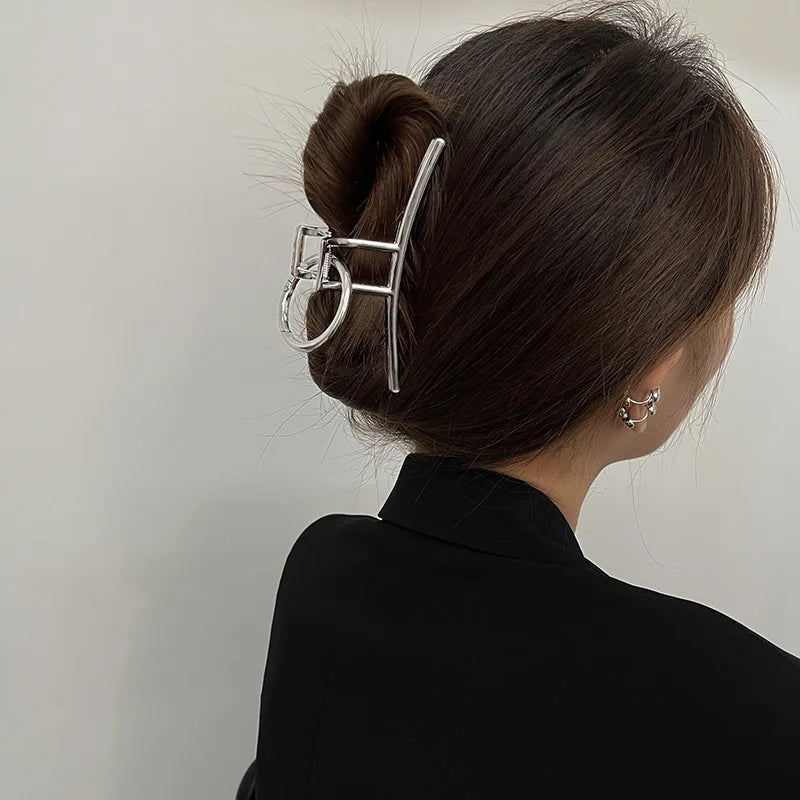 Metal Circle Round Hair Claw Clips for Women Girls Silver Hair Accessories