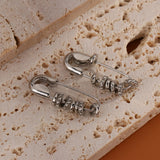Rhinestone Hoop Earrings Silver Safety Pin Geometric Party Jewelry