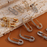 Rhinestone Hoop Earrings Silver Safety Pin Geometric Party Jewelry