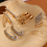 Rhinestone Hoop Earrings Silver Safety Pin Geometric Party Jewelry