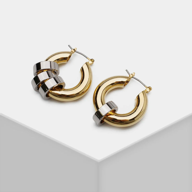 AMORITA Patchwork Metal Asymmetric Hoop Earrings