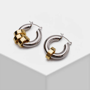 AMORITA Patchwork Metal Asymmetric Hoop Earrings