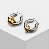 AMORITA Patchwork Metal Asymmetric Hoop Earrings