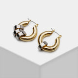 AMORITA Patchwork Metal Asymmetric Hoop Earrings