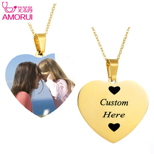 Custom Engraved Heart Pendant Necklace Stainless Steel Chain Jewelry