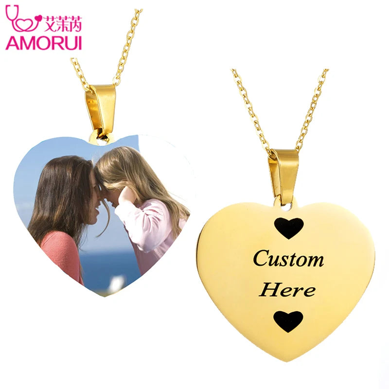 Custom Engraved Heart Pendant Necklace Stainless Steel Chain Jewelry