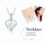 Heart Opal Necklace 925 Silver Pendant Mother's Gift