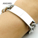 15mm 21.5cm Stainless Steel Chain ID Bracelets Pulseras Hombre Men Jewelry