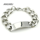 15mm 21.5cm Stainless Steel Chain ID Bracelets Pulseras Hombre Men Jewelry