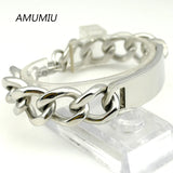 15mm 21.5cm Stainless Steel Chain ID Bracelets Pulseras Hombre Men Jewelry