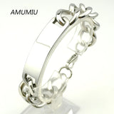 15mm 21.5cm Stainless Steel Chain ID Bracelets Pulseras Hombre Men Jewelry