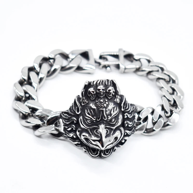 Punk Bracelet Stainless Steel Heavy Men Biker Skeleton Hand Chain Fire Bird