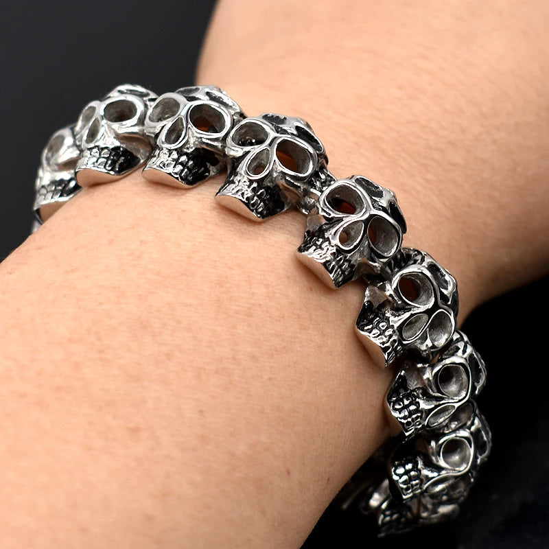 Boys Mens Skulls Link Biker Stainless Steel Bracelet