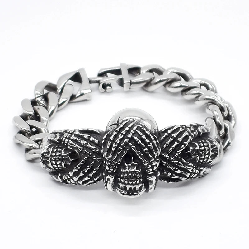 316L Stainless Steel Huge Skull Bracelet Biker Punk Jewelry