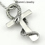 Ankh Cross Snake Stainless Steel Pendant Necklace Men Women
