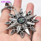 Stainless Steel Compass Pendant Necklace for Men Women