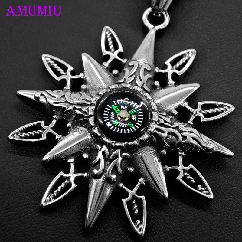 Stainless Steel Compass Pendant Necklace for Men Women