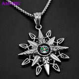 Stainless Steel Compass Pendant Necklace for Men Women