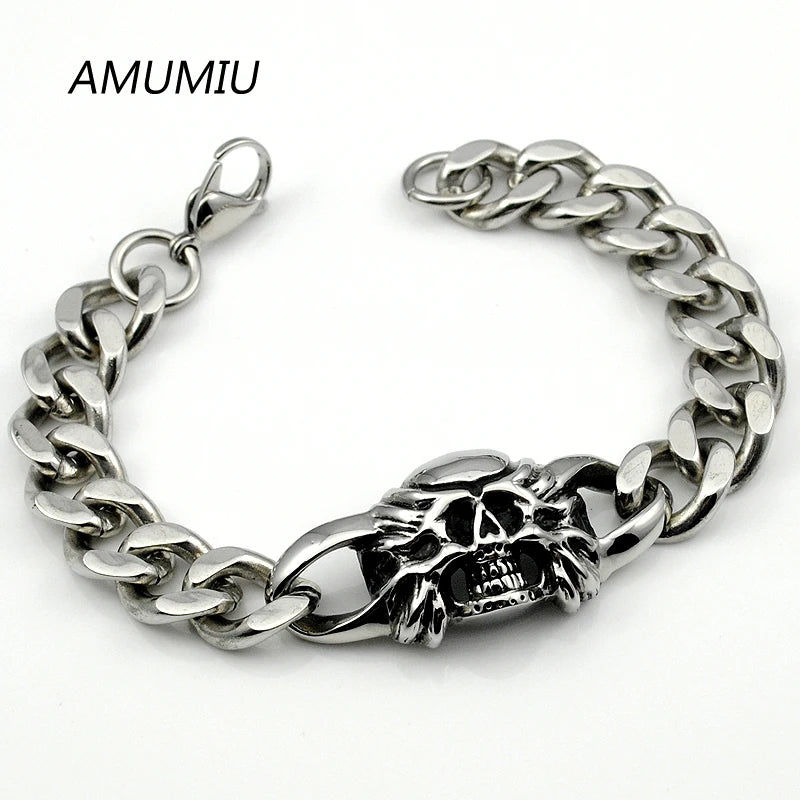 316L Stainless Steel Skull Bracelet Chain For PUNK Biker Jewelry