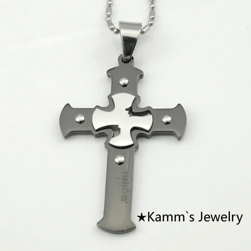 High Cross Stainless Steel Pendant Necklace Mens Christmas Rock