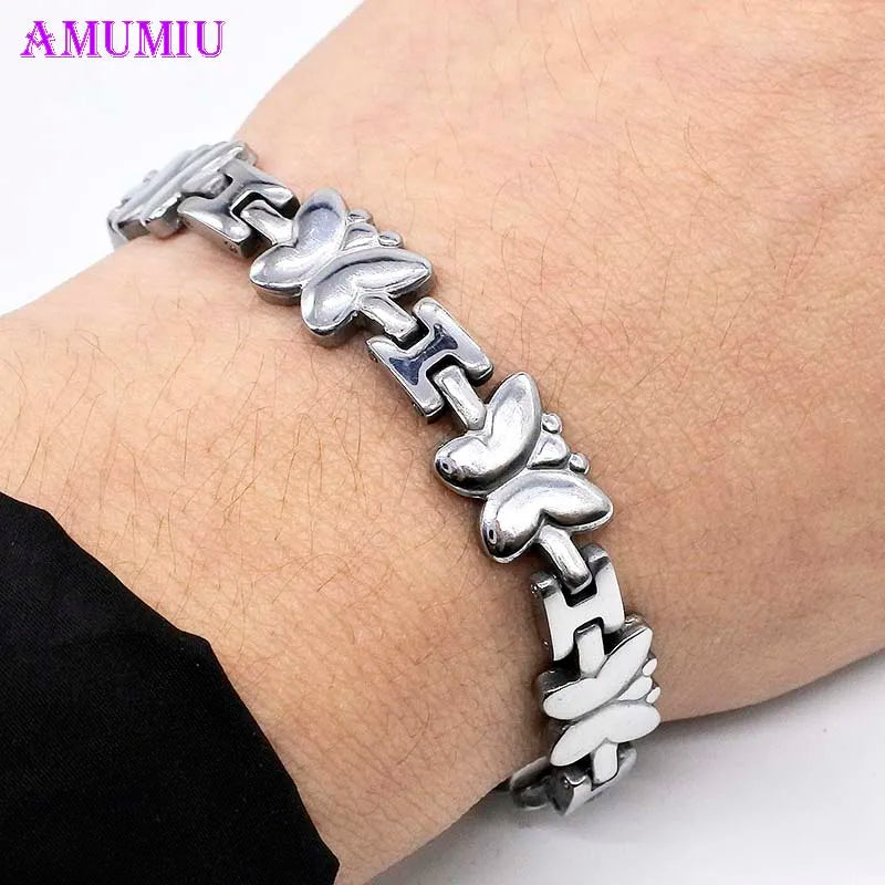Butterfly Women Bracelets Stainless Steel ID Bracelet for Men