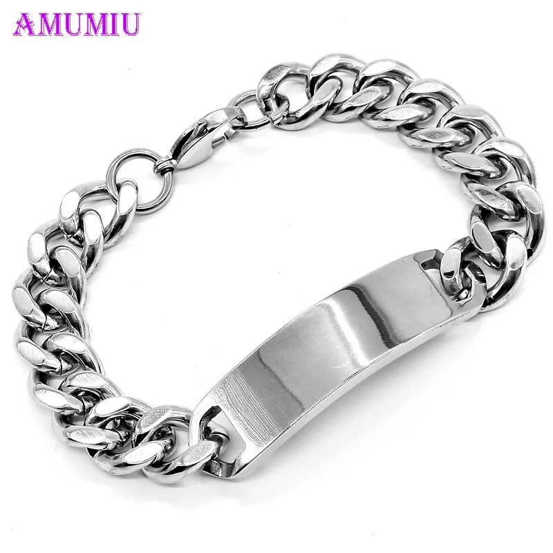 Stainless Steel Hand Chain Bracelet ID Jewelry Men Women