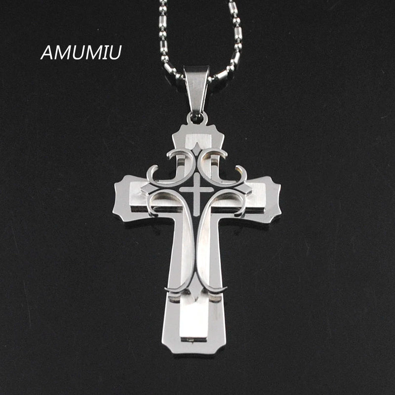 Men Women Cross Pendant Necklace Stainless Steel HZP247